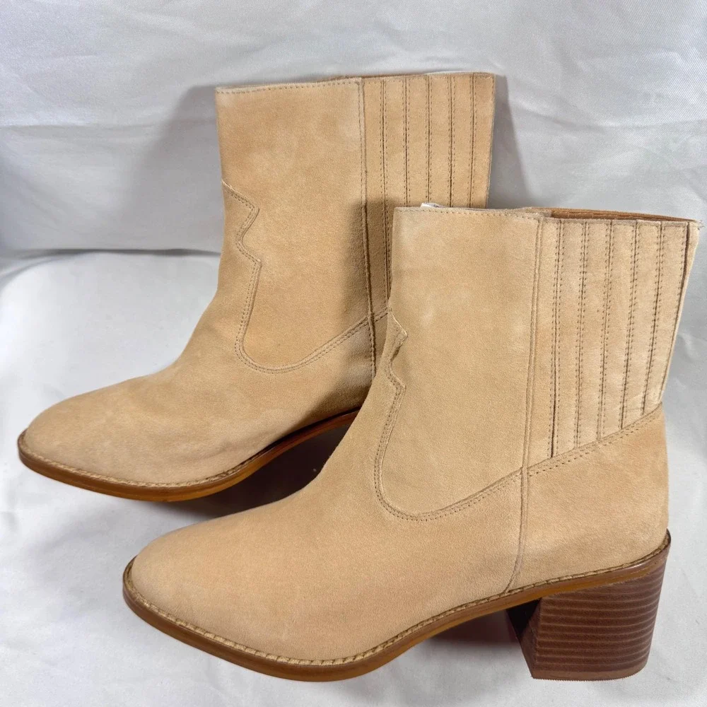 NEW 42 Gold Miley Natural Suede Western Ankle Booties Block‎ Heel Women's US 11
